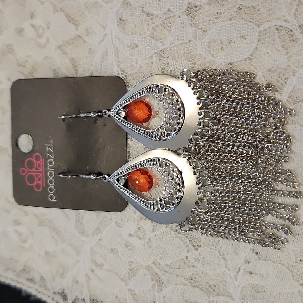 Paparazzi Silver & Red Earrings